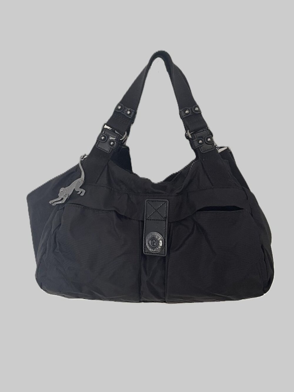 Kipling Black Nylon Shoulder Bag Travel Tote Monkey Charm